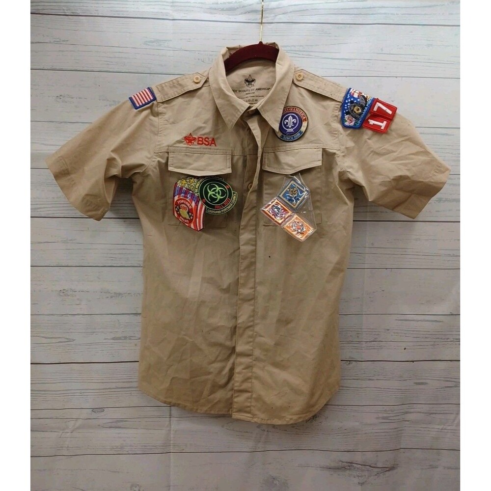 Boy Scouts of America YL BSA Uniform Shirt Short Sleeve Patches Lousiana 174